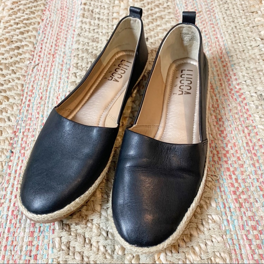 Lucca Lane Naomi Leather Espadrille Slip On Flats